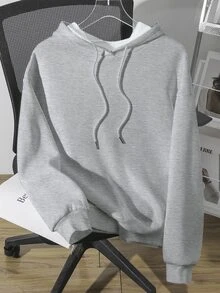 Slaydiva Casual Star Letter Barcode Graphic Drawstring Hooded Loose Fit Fleece Sweatshirt For Women, Autumn/Winter Hoodie - Grey - View 2