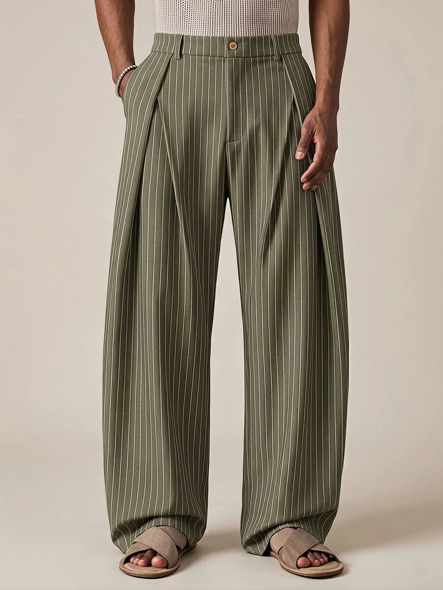 EASEVO Men's Plus Size Casual Commute Striped Pants - Green - View 1