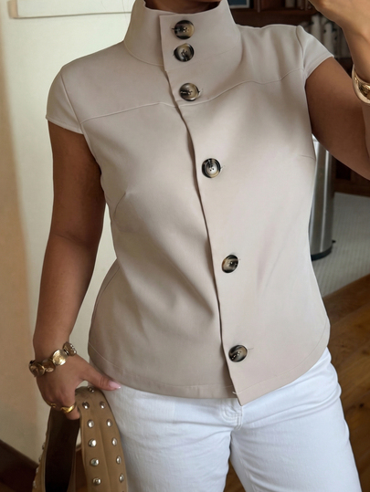 Muchica Plus Size Elegant Fashion Button High Neck Shirt Streetwear
