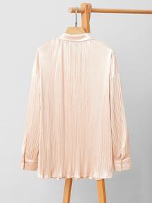 Uhlyne Uhlyne قميص سيدات أوهلين من الساتان والحرير الطبيعي، قميص كاجوال بأكمام طويلة وطيات واسعة، لون المشمش، بيج، خريفي، بسيط، للعمل، للمعلمات، للعودة للمدرسة، خريفي، محايد، كاجوال للعمل، للحفلات، بأسلوب المال القديم، فاخر بطيات للسيدات - لون مشمشي - مشاهدة 7