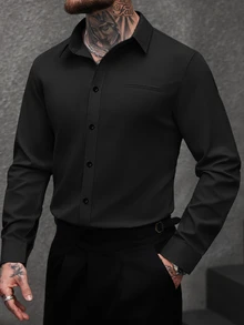 Manfinity Bizformal 男士白色休闲商务长袖衬衫 - 黑色 - 查看 5