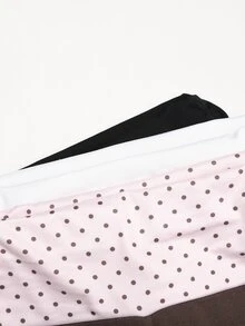 SHEIN Tween女孩3件組秋冬新款時尚休閒運動長褲套裝，黑色、白色、咖啡棕色，波點腰帶、純色拼接波點喇叭褲，彈性腰頭，健身運動喇叭緊身褲，美式復古百搭 - 彩色 - 查看 5
