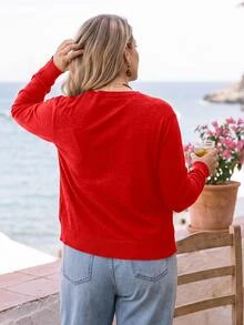 Rosumi Plus Size Solid Color Long Sleeve Casual Traditional Traditional Elegant Knitted Red Cardigan In Autumn Office Formal Formal Autumn Winter - Red - View 5