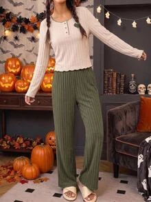 SHEIN Tween Girls Colorblock Minimalist Kids Long Sleeve Autumn Pants Fleece Applique Embroidery Set - Multicolor - View 3