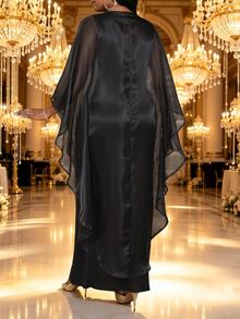Fleurora Damen-Cocktailkleid in großen Größen mit Pailletten-Mesh-Patchwork, modisch, elegant, für Party, formelle Anlässe und Herbsthochzeit, Schwarz und Gold - Schwarz - Übersicht 4