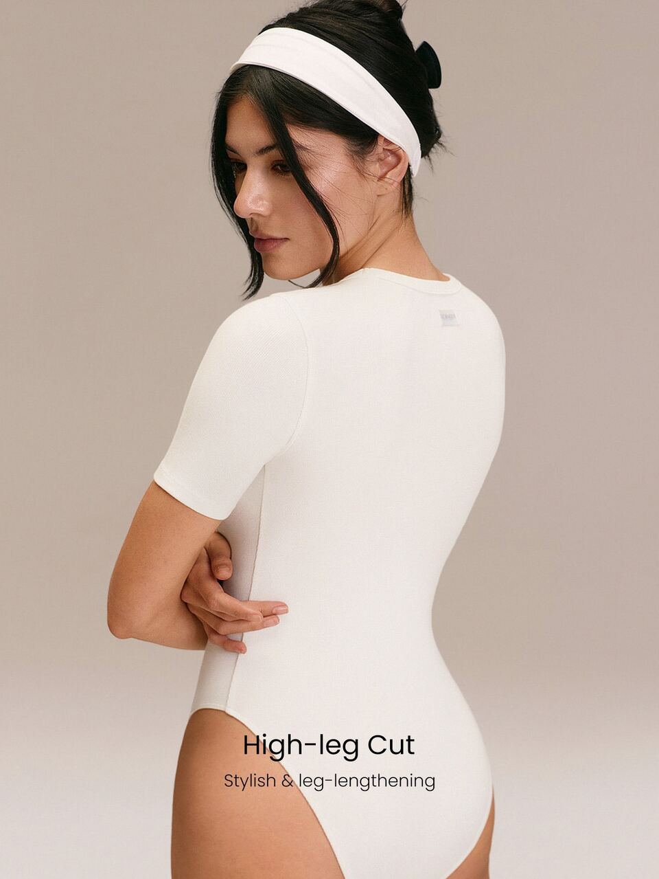 Ribbed Pima Cotton Ready To Flow Ultra-Soft Breathable Lightweight Stretchy Snap Closure Non-Padded Short-Sleeve Thong Bodysuit Yoga Pilates
