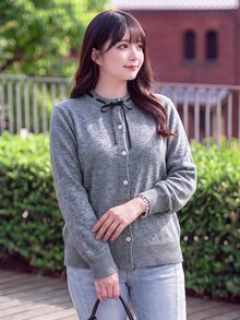 Bijouette Cardigan Rajut Abu-abu Model Korea Ukuran Besar dengan Tali Serut dan Kancing Tunggal, Sweater Elegan, Pakaian Kerja untuk Wanita, Sweater Lucu, Sweater Musim Gugur dan Musim Dingin - Grey - View 5