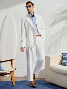 Men's White Double-Breasted Suit Set,Elegant Summer Civil Wedding 2 Pieces Outfit,Jacket And Pocket Trousers Suit Wedding Fall Winter Formal Business Commute‌ Old Money - White - View 3
