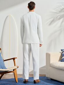 Men's White Double-Breasted Suit Set,Elegant Summer Civil Wedding 2 Pieces Outfit,Jacket And Pocket Trousers Suit Wedding Fall Winter Formal Business Commute‌ Old Money - White - View 2