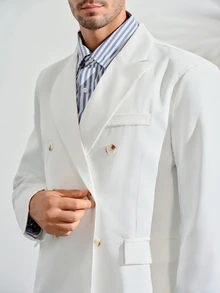 Men's White Double-Breasted Suit Set,Elegant Summer Civil Wedding 2 Pieces Outfit,Jacket And Pocket Trousers Suit Wedding Fall Winter Formal Business Commute‌ Old Money - White - View 7