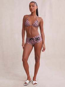 NYA SZN Polka Dot Halter Triangle Bikini Swimwear - Pink - View 3