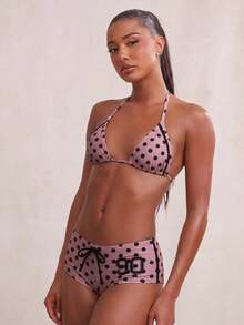 NYA SZN Polka Dot Halter Triangle Bikini Swimwear - Pink - View 4