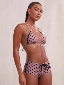 NYA SZN Polka Dot Halter Triangle Bikini Swimwear - Pink - View 5