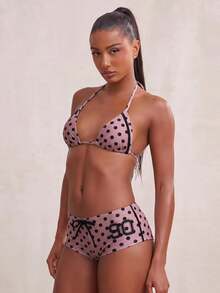 NYA SZN Polka Dot Halter Triangle Bikini Swimwear - Pink - View 1