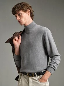 Manfinity Homme Men's Solid Color Stand Collar Long Sleeve Casual Versatile Sweater Formal Old Money - Multicolor - View 8