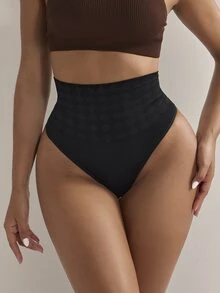 Nuvra Women Seamless Mid-Waist Shapewear Thong Panty - Black - View 4