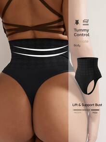 Nuvra Women Seamless Mid-Waist Shapewear Thong Panty - Black - View 11