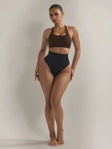 Nuvra Women Seamless Mid-Waist Shapewear Thong Panty - Black - View 6