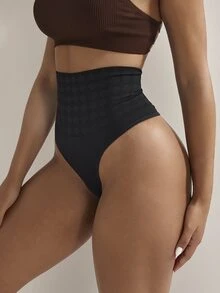 Nuvra Women Seamless Mid-Waist Shapewear Thong Panty - Black - View 5