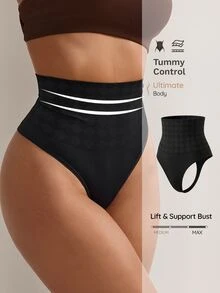 Nuvra Women Seamless Mid-Waist Shapewear Thong Panty - Black - View 1