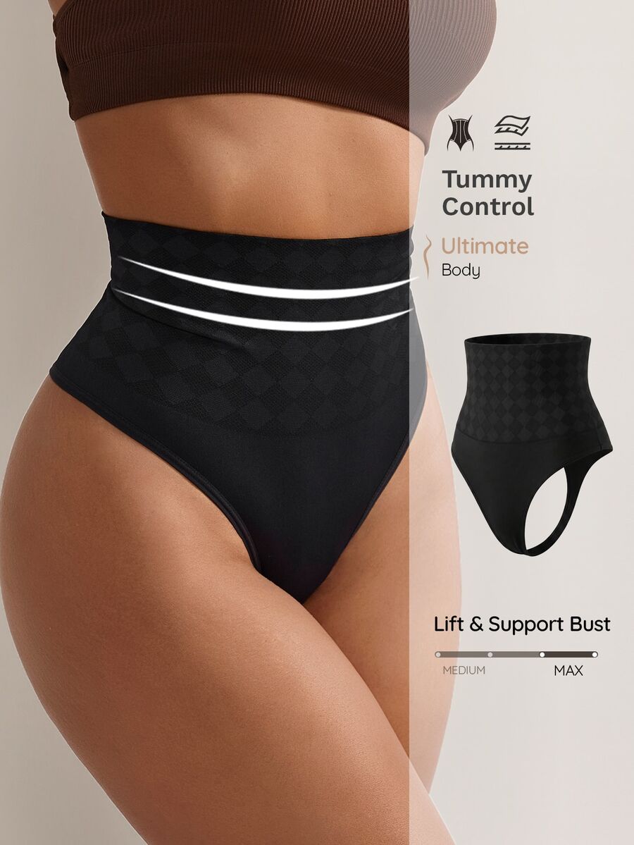 Nuvra Women Seamless Mid-Waist Shapewear Thong Panty - Black - View 1