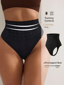 Nuvra Women Seamless Mid-Waist Shapewear Thong Panty - Black - View 3