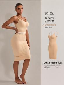Nuvra Women's Solid Color Round Neck Bodycon Sleeveless Shaping Dress - Beige - View 3