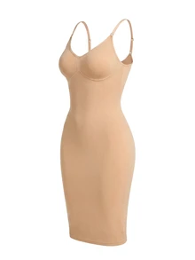 Nuvra Women's Solid Color Round Neck Bodycon Sleeveless Shaping Dress - Beige - View 7