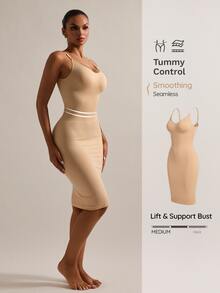 Nuvra Women's Solid Color Round Neck Bodycon Sleeveless Shaping Dress - Beige - View 1