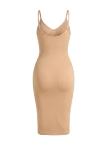 Nuvra Women's Solid Color Round Neck Bodycon Sleeveless Shaping Dress - Beige - View 8