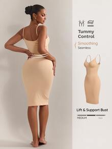 Nuvra Women's Solid Color Round Neck Bodycon Sleeveless Shaping Dress - Beige - View 2