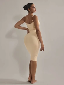 Nuvra Women's Solid Color Round Neck Bodycon Sleeveless Shaping Dress - Beige - View 4