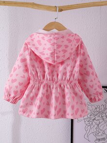 SHEIN 1件粉色愛心印花極簡收腰設計休閒連帽夾克，適合秋冬穿著，完美的校園秋季連帽衫 - 粉色 - 查看 3