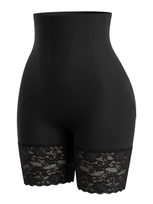 Nuvra Women's High Waisted Black Shapewear Shorts With Lace Detail Comfortable High Stretch Fabric - Black - View 9