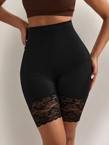 Nuvra Women's High Waisted Black Shapewear Shorts With Lace Detail Comfortable High Stretch Fabric - Black - View 11