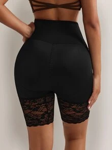 Nuvra Women's High Waisted Black Shapewear Shorts With Lace Detail Comfortable High Stretch Fabric - Black - View 10