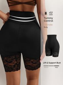 Nuvra Women's High Waisted Black Shapewear Shorts With Lace Detail Comfortable High Stretch Fabric - Black - View 3