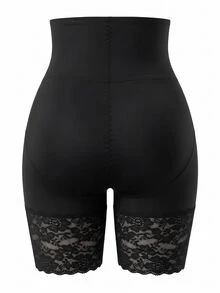 Nuvra Women's High Waisted Black Shapewear Shorts With Lace Detail Comfortable High Stretch Fabric - Black - View 8