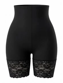 Nuvra Women's High Waisted Black Shapewear Shorts With Lace Detail Comfortable High Stretch Fabric - Black - View 7
