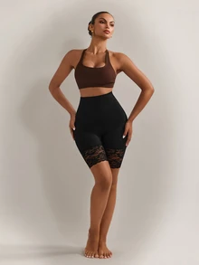 Nuvra Women's High Waisted Black Shapewear Shorts With Lace Detail Comfortable High Stretch Fabric - Black - View 12