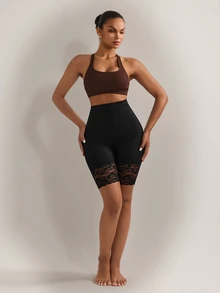 Nuvra Women's High Waisted Black Shapewear Shorts With Lace Detail Comfortable High Stretch Fabric - Black - View 5