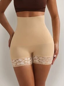 Nuvra 1 Peça Shorts de Cintura Alta Modelador Corporal com Recortes em Renda para Mulheres - Damasco - Visão 12