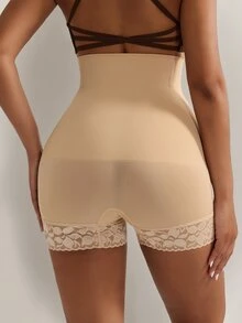 Nuvra 1 Peça Shorts de Cintura Alta Modelador Corporal com Recortes em Renda para Mulheres - Damasco - Visão 10