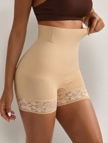 Nuvra 1 Peça Shorts de Cintura Alta Modelador Corporal com Recortes em Renda para Mulheres - Damasco - Visão 11