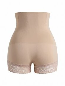 Nuvra 1 Peça Shorts de Cintura Alta Modelador Corporal com Recortes em Renda para Mulheres - Damasco - Visão 8