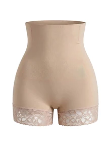 Nuvra 1 Peça Shorts de Cintura Alta Modelador Corporal com Recortes em Renda para Mulheres - Damasco - Visão 7