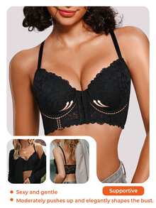 Bareli Dear Women's Sexy Lace Underwire Bra, Push-Up Front Closure Bra For Small Chest, 1pc - Black - View 5