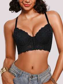 Bareli Dear Women's Sexy Lace Underwire Bra, Push-Up Front Closure Bra For Small Chest, 1pc - Black - View 8
