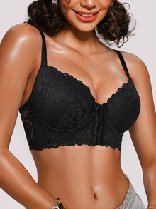Bareli Dear Women's Sexy Lace Underwire Bra, Push-Up Front Closure Bra For Small Chest, 1pc - Black - View 7