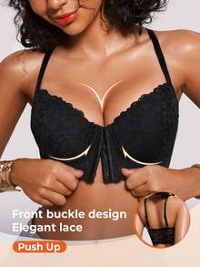 Bareli Dear Women's Sexy Lace Underwire Bra, Push-Up Front Closure Bra For Small Chest, 1pc - Black - View 1